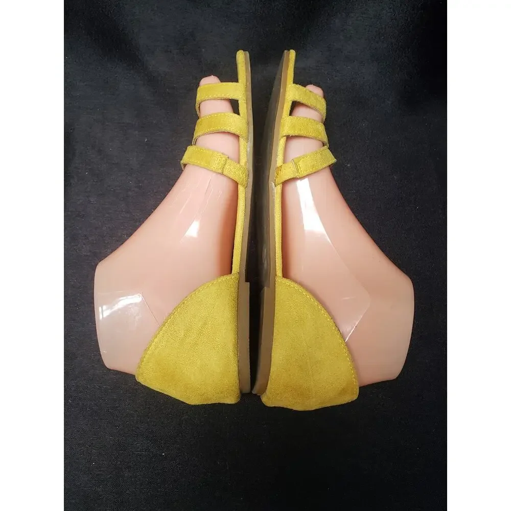SERRA Yellow Sleek Strappy Suede Flat Closed Back Sandals | Size 7 - Picture 4 of 8